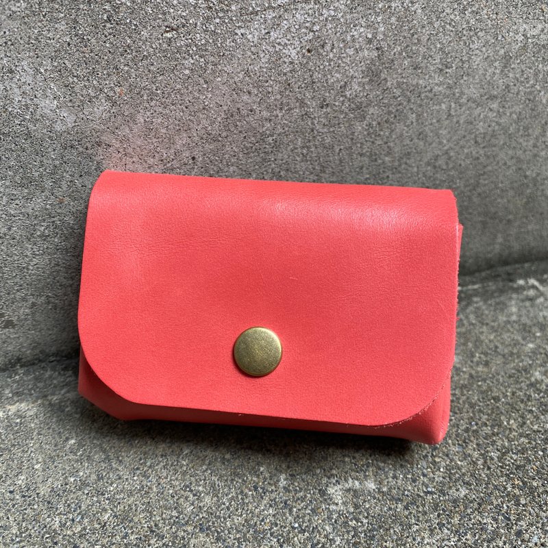 Old friend meeting gift genuine leather cowhide colorful zero card bag - red oil wax leather wallet coin purse card - กระเป๋าใส่เหรียญ - หนังแท้ สีแดง