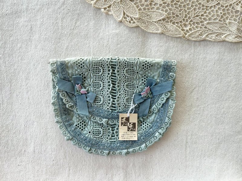 Vintage Deadstock Japanese Lace mint green semi circle shaped zipper Pouch, NWT - 零錢包/小錢包 - 棉．麻 綠色