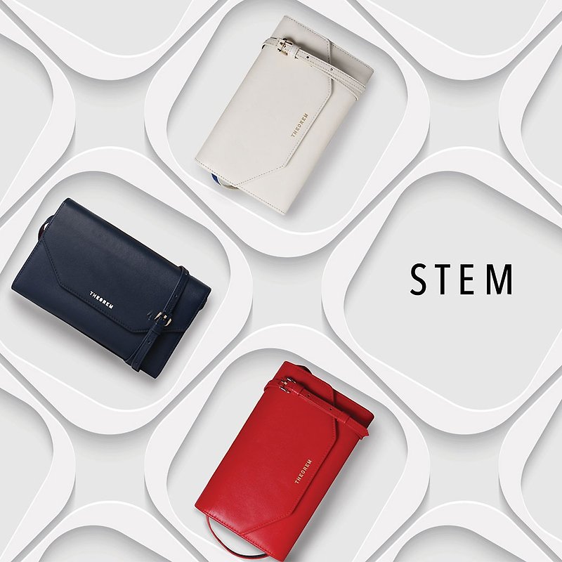 STEM Wallet Clutch กระเป๋าสตางค์คลัทช์แบบสะพายข้างได้ - กระเป๋าคลัทช์ - หนังแท้ สีน้ำเงิน