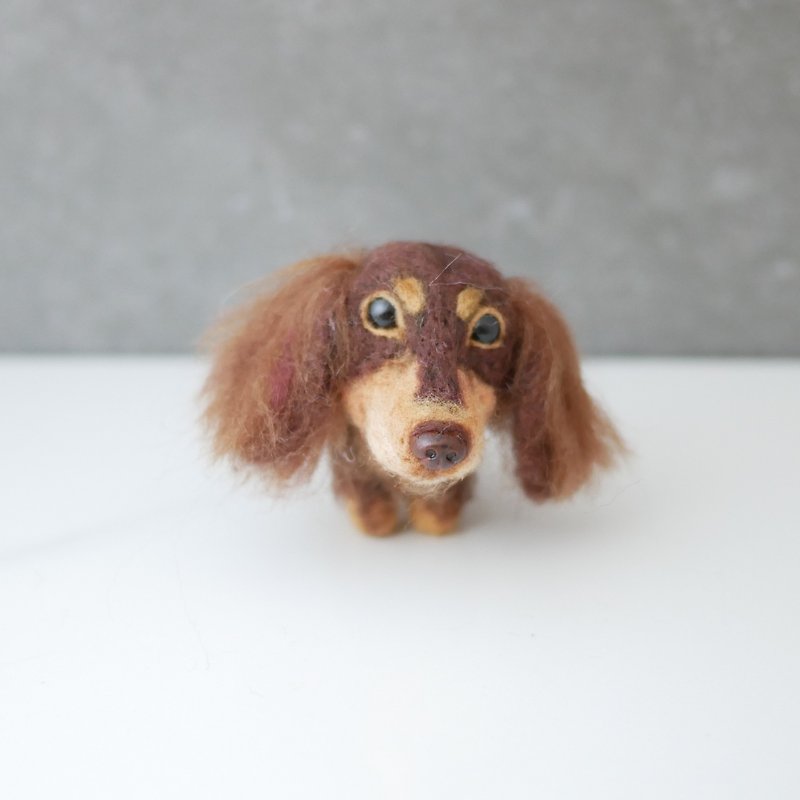 Customized Pet Wool Felt Dachshund Dog Peas Series Customization - ตุ๊กตา - ขนแกะ สีนำ้ตาล
