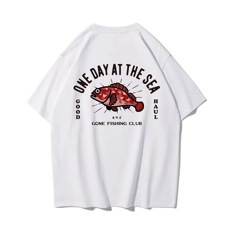 Stone short-sleeved T-shirt 7 colors unisex fishing club (men) - เสื้อยืดผู้ชาย - ผ้าฝ้าย/ผ้าลินิน สีดำ