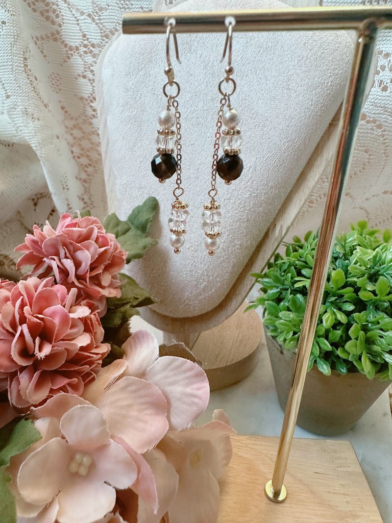 Classic Flowing Gold | Tiger's Eye, White Crystal, Swarovski Pearl Earrings - Earrings & Clip-ons - Crystal Brown