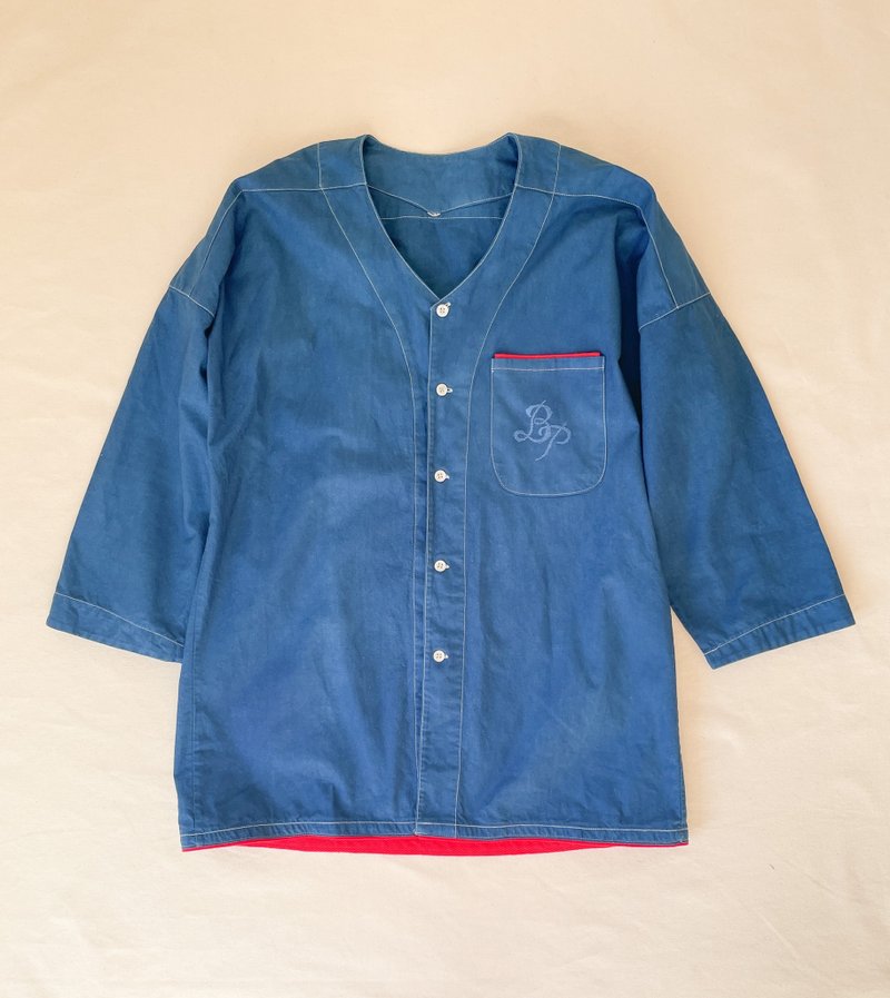 日本製 手染め 藍染 Shirts aizome japanblue　コットン素材　七分袖 刺繍 - 女襯衫 - 棉．麻 藍色