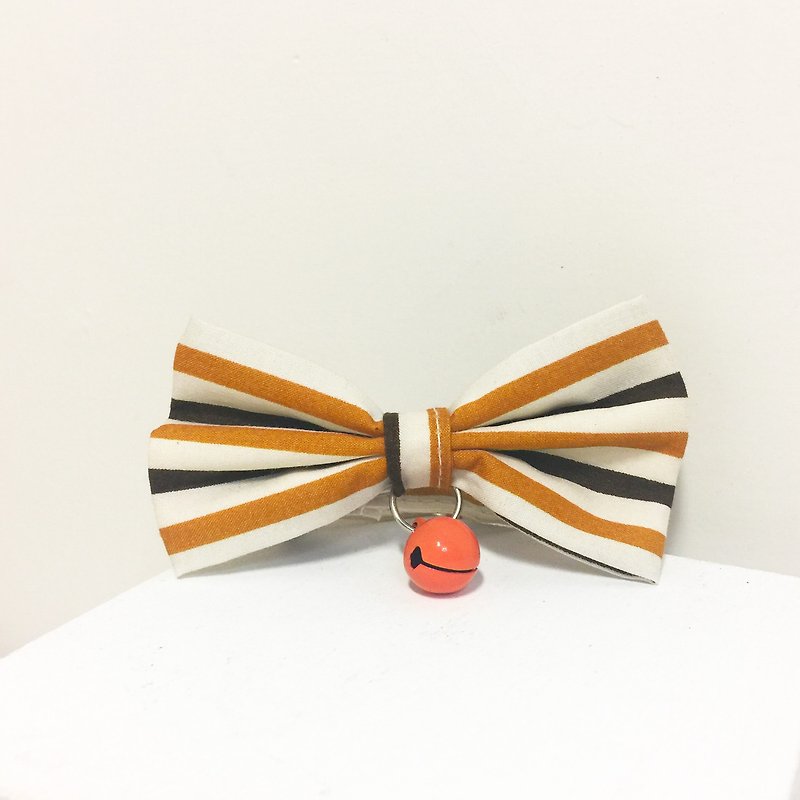 TOTOMOMO. Orange striped coffee money. Dog cat collar bow - Collars & Leashes - Cotton & Hemp Orange