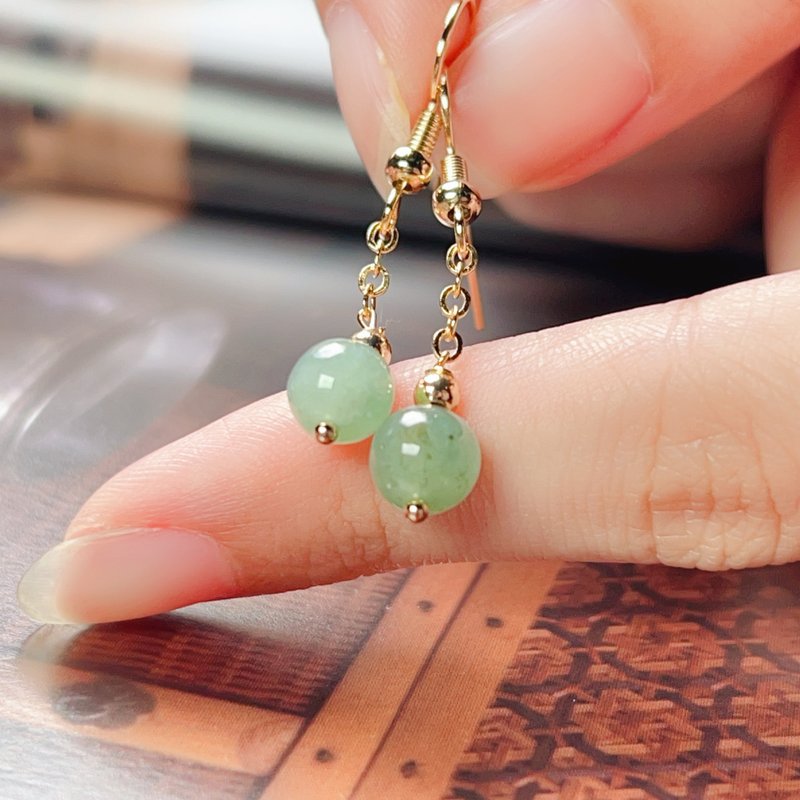 Ice Green Jade Round Bead Earrings 14K Gold Filled | Natural Burmese A-Grade Jade | Gift - ต่างหู - หยก สีเขียว