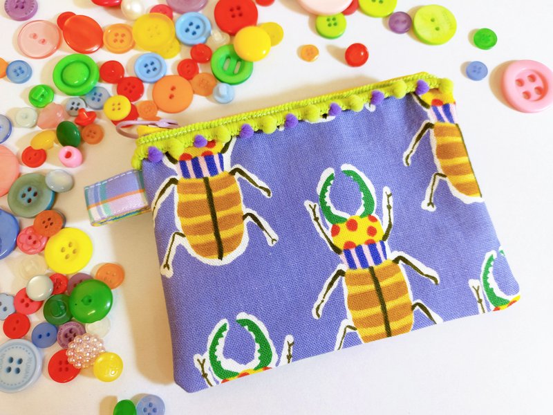 Stag beetle hand-made coin purse, ticket card bag, small item bag - กระเป๋าใส่เหรียญ - ผ้าฝ้าย/ผ้าลินิน 