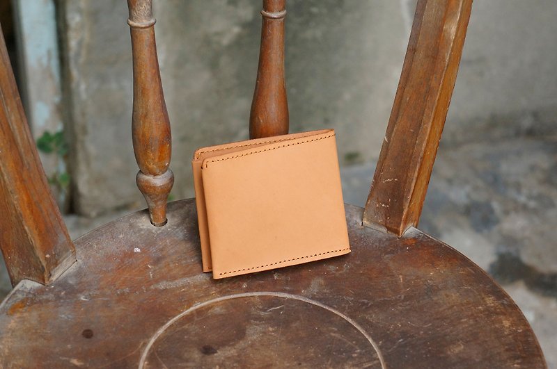 ミニカードスロットショートクリップミニ二つ折り財布トップ牛革シンプルでカスタマイズ可能なレタリング - 財布 - 革 オレンジ