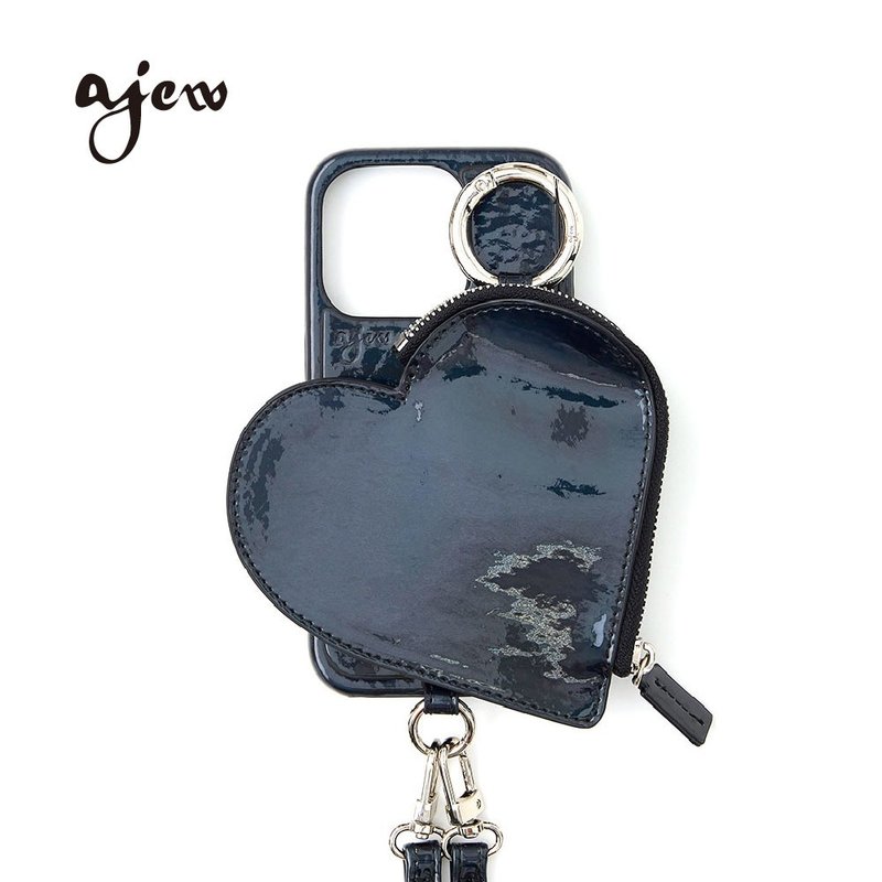 ajew glow 閃耀愛心造型拉鍊口袋手機殼 / black(含背帶) - 手機殼/手機套 - 人造皮革 黑色
