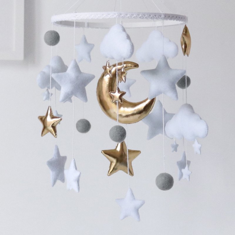 Gold White Grey Star Baby Mobile - Kids' Toys - Eco-Friendly Materials Gold
