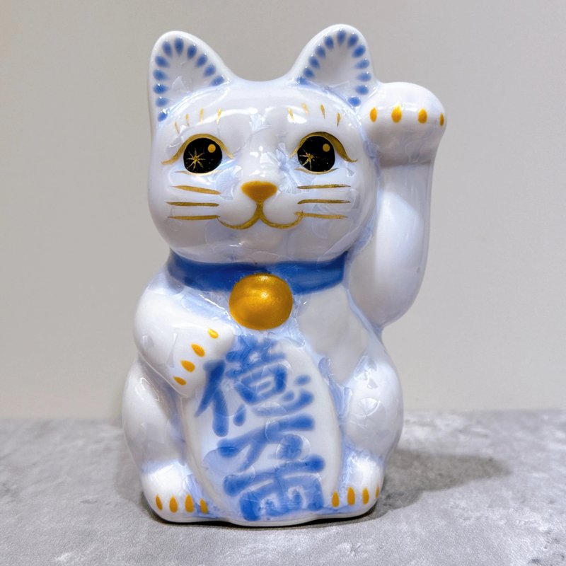 清水焼の招き猫 | 花結晶、ホワイト、爆発カウント、左、特小 - 置物 - 磁器 ブルー