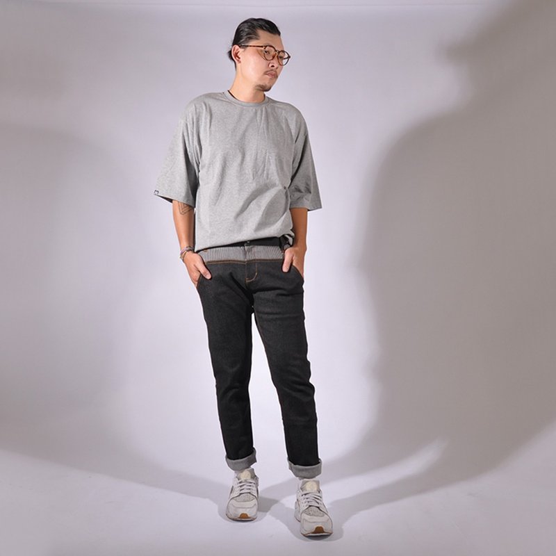 [INNATE] Line stitching denim pants tannin black - กางเกงขายาว - ผ้าฝ้าย/ผ้าลินิน สีดำ