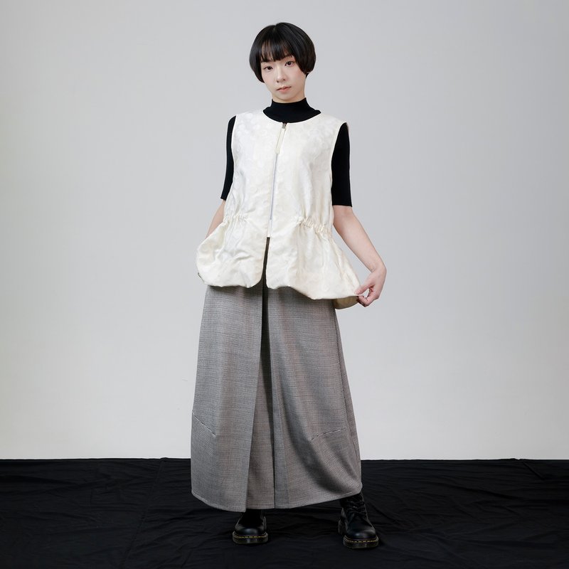 Three-dimensional box pleated wool skirt - กระโปรง - ขนแกะ สีเทา