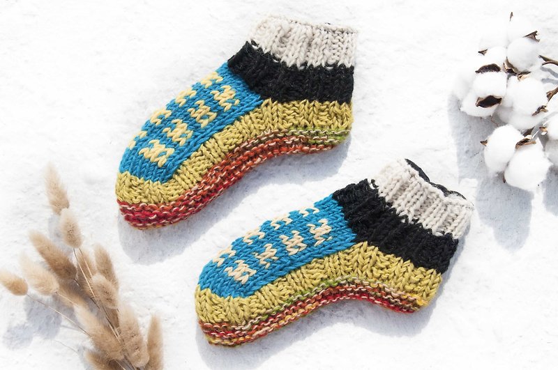 Hand-knitted pure wool knit socks/inner brushed striped socks/wool crocheted stockings/warm wool socks-natural color - Socks - Wool Multicolor