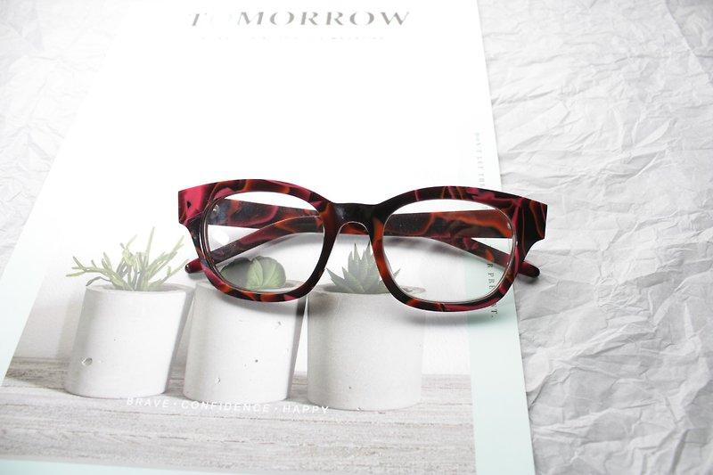 Retro Thick Red Pattern Handmade Eyeglasses - Glasses & Frames - Other Materials Red