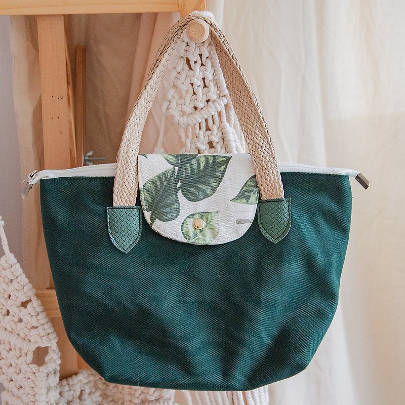 Handmade tote bag woven shoulder bag green leaf / small - Handbags & Totes - Other Materials Green