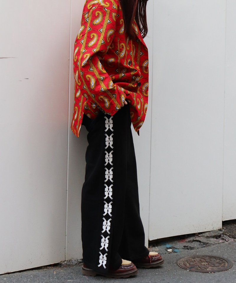 lucky charm motif Jersey line pants -2 - 中性長褲/短褲 - 棉．麻 黑色