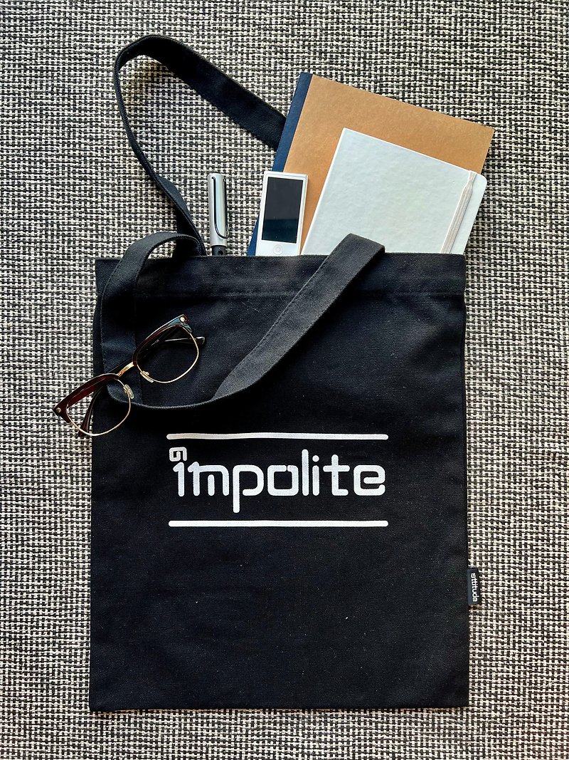 impolite/i'm polite/canvas tote bag - กระเป๋าแมสเซนเจอร์ - ผ้าฝ้าย/ผ้าลินิน สีดำ