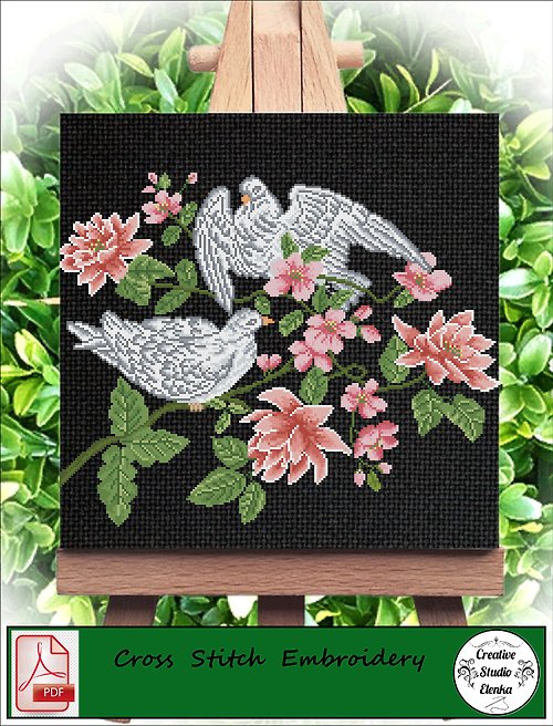 CreativeStudioElenka Vintage Cross Stitch Scheme Pigeons - PDF Embroidery Scheme