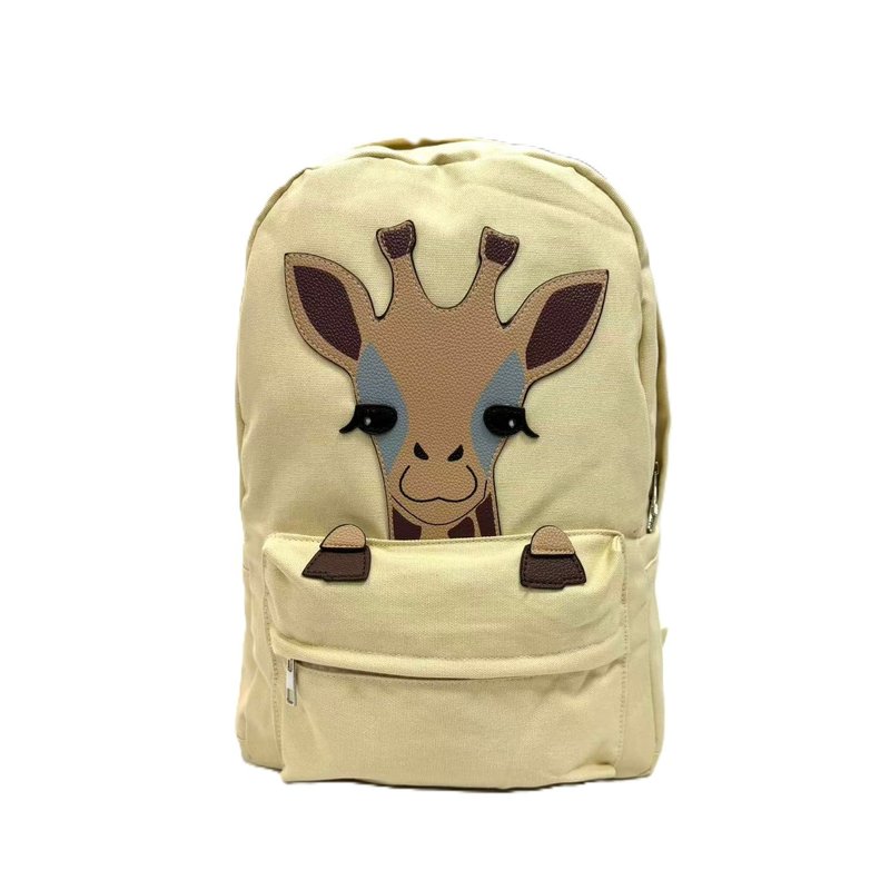 長頸鹿童趣造型帆布後背包 動物包 - 酷樂村 - 後背包/背包/書包 - 棉．麻 卡其色