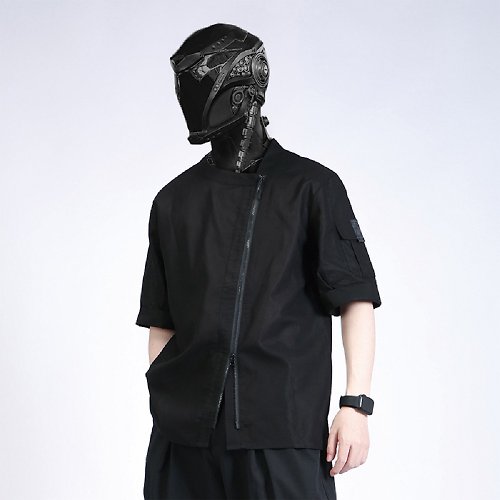 SILENSTORM 亞麻短袖 寬松 機能 中國風 拼接 夏季 棉麻 男士 休閒外套上衣