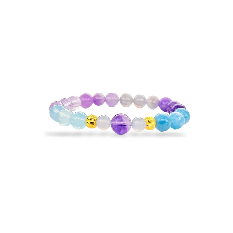 Quiet blue purple super seven lavender aquamarine cordierite small gold beads natural crystal bracelet - Bracelets - Crystal 