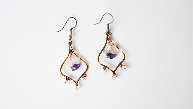[Roots] Handmade X natural stone earrings - ต่างหู - โลหะ สีม่วง