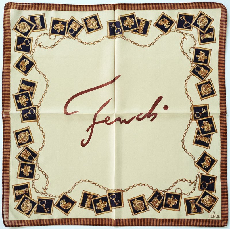 FENDI Vintage Handkerchief Antique Jewelry Gold Brown 18 x 17.5 inches - 手帕 - 棉．麻 卡其色