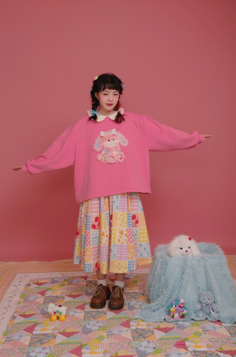 昭和少女感 毛絨小狗娃娃領 加絨粉色衛衣 - 女上衣/長袖上衣 - 其他材質 粉紅色
