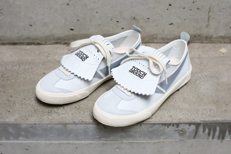 TOUCH GROUND 韓國復古手工波鞋 VINTAGE BADMINTON WHITE SILVER P00000VS - 女運動鞋/球鞋 - 其他材質 灰色