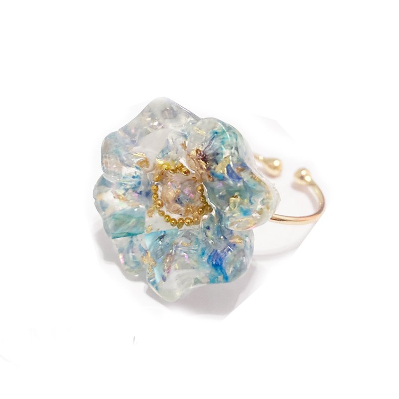 Japanese resin Vintage Blue three-dimensional ring (Ling Wai about) - แหวนทั่วไป - โลหะ สีน้ำเงิน