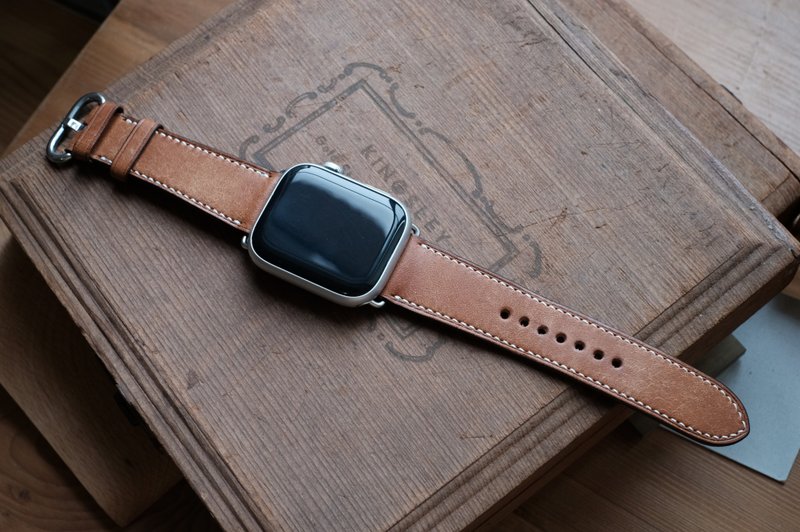 Apple watch strap customized Italian vegetable tanned Pueblo wide leaf tail 24-22mm - Watchbands - Genuine Leather Orange