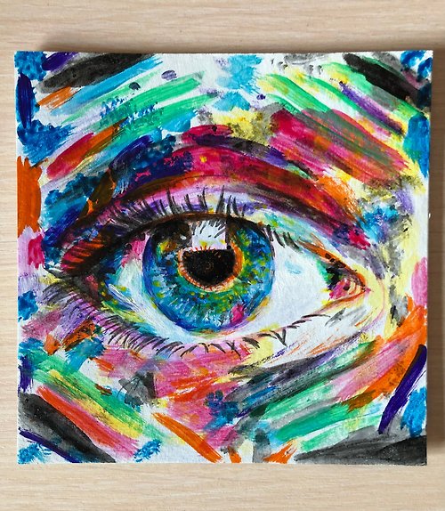 Alisa-Art Original acrylic painting Eye pop art hand painted wall art 6x6 inches