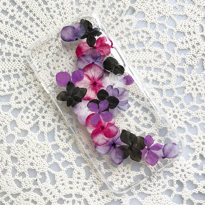 iPhone 7 ケース 本物のお花使用 スマホケース 青 押し花 021 - スマホケース - 寄せ植え・花 パープル