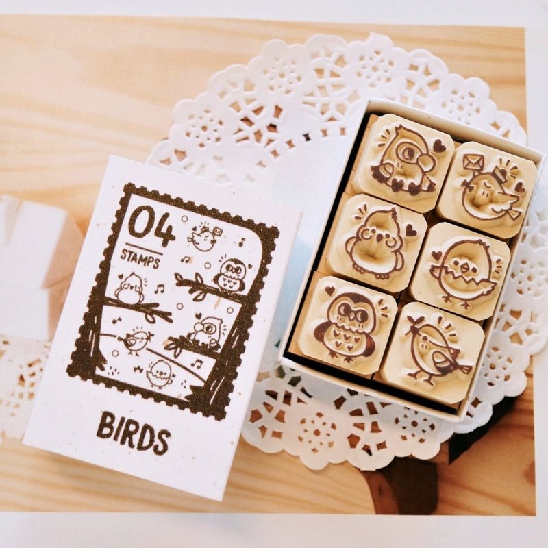 Handbook stamp-V04 Bird series matchbox small seal 2X2cm (6 styles) - ตราปั๊ม/สแตมป์/หมึก - ยาง สีนำ้ตาล