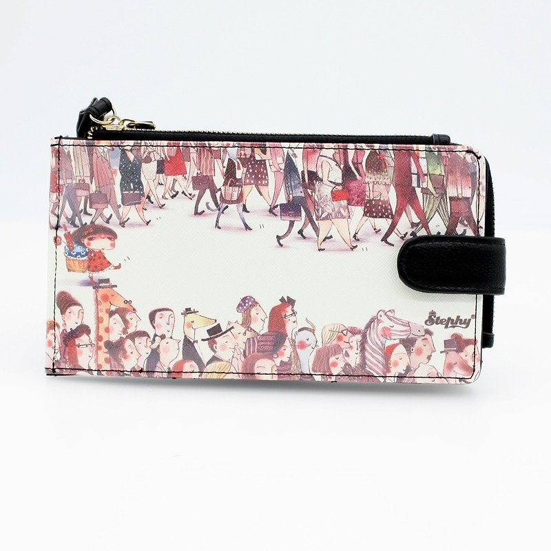擁擠小街女款可愛藝術設計印刷的兩用卡包SB116-BO - 長短皮夾/錢包 - 真皮 