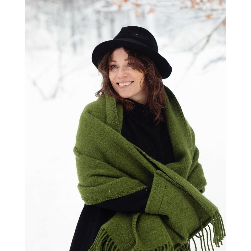 UNI wool pocket shawl (olive green) - Knit Scarves & Wraps - Wool Green