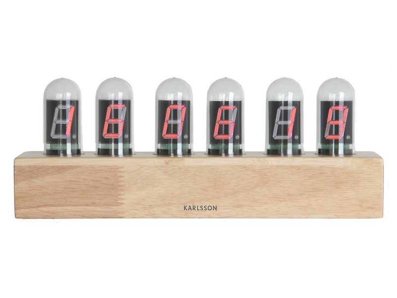 Karlsson 木座LED 燈管枱鐘Table clock Cathode oak wood base - 時鐘/鬧鐘 - 木頭 咖啡色