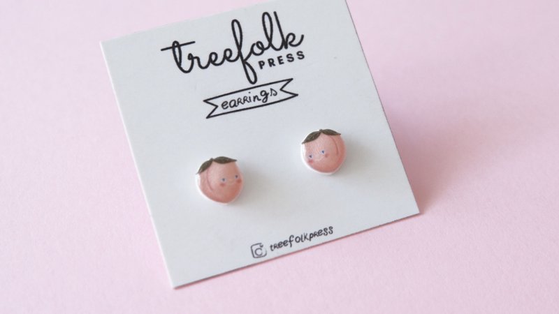 Peach Handmade Earrings - Stainless Earrings - 耳環/耳夾/耳骨夾 - 樹脂 