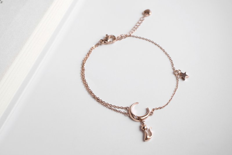 [Hot-selling restock] Thoughts on a moonlit night. cat bracelet - Bracelets - Stainless Steel Pink