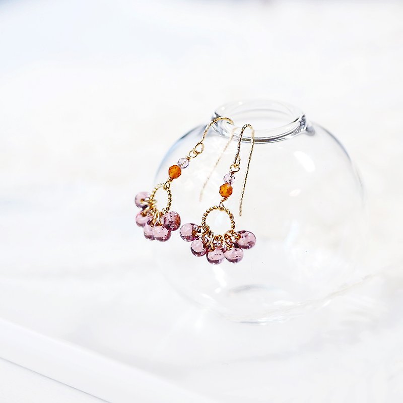 Light jewelry glazed purple grape mini water drop crystal - Earrings & Clip-ons - Colored Glass Purple