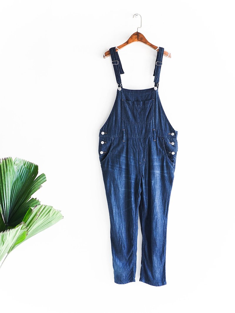 River water mountain - Shizuoka deep black whale dolphin blue light day travel one-piece tannins harness trousers pound neutral Japan overalls oversize vintage - จัมพ์สูท - ผ้าฝ้าย/ผ้าลินิน สีน้ำเงิน
