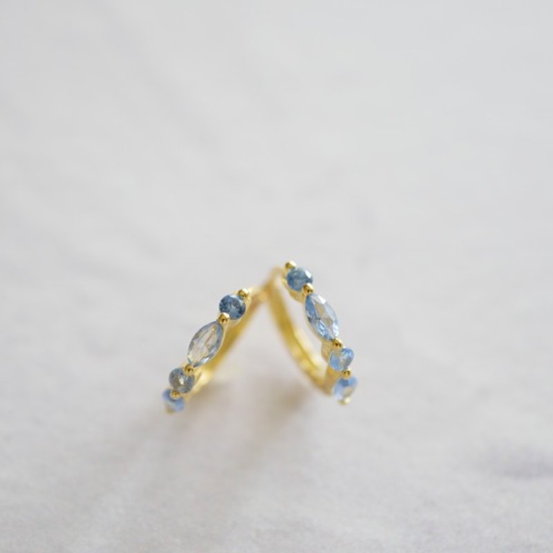 Aquamarine one-touch hoop earrings/ Clip-On - Earrings & Clip-ons - Other Metals 