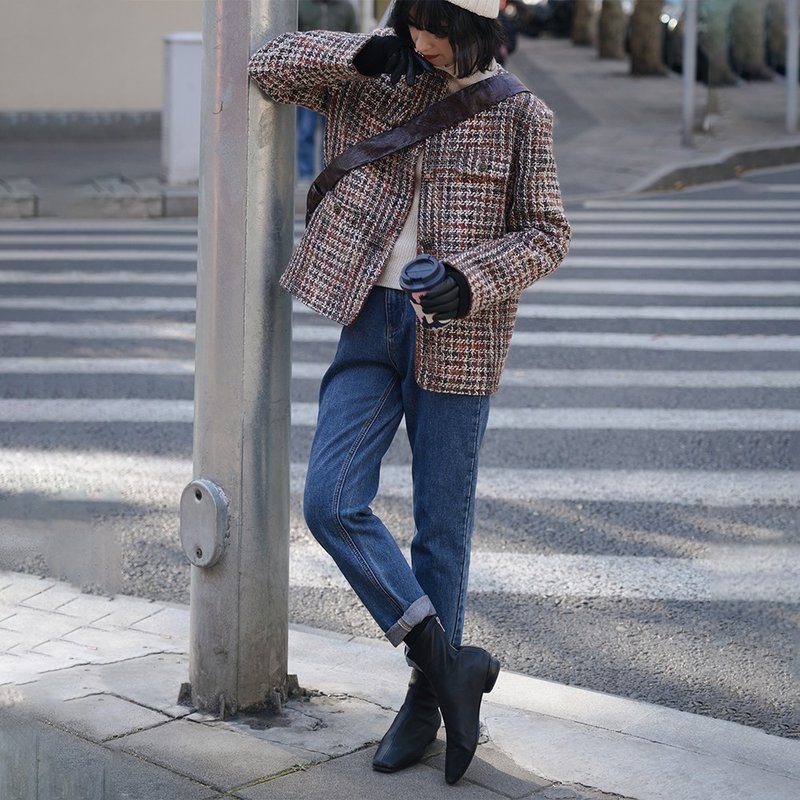 Washed blue thick denim straight-leg pants|Pants|Winter|Sora-876 - กางเกงขายาว - ผ้าฝ้าย/ผ้าลินิน สีน้ำเงิน