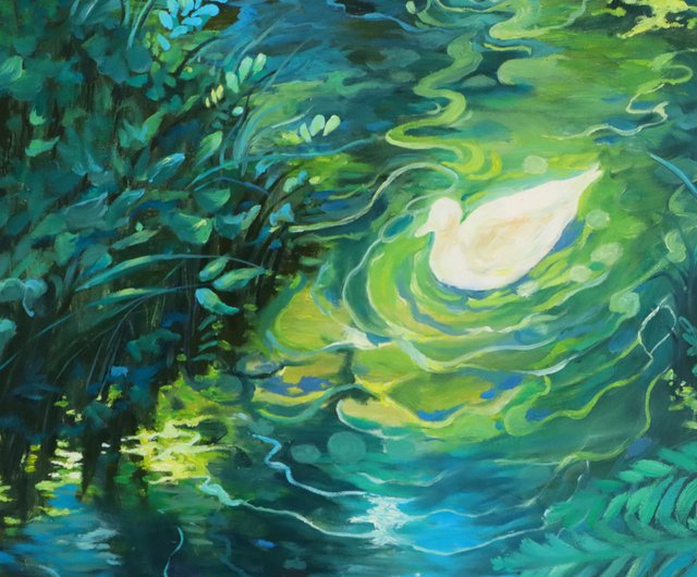 月夜の池の小鴨【限定コレクターズエディション版画 直筆サイン