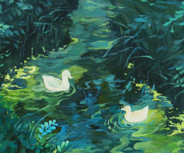 月夜の池の小鴨【限定コレクターズエディション版画 直筆サイン