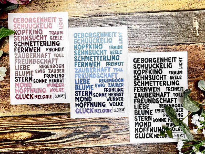(matte clear sticker 5pcs all pack) german lettering 3 types all package - 貼紙 - 防水材質 多色