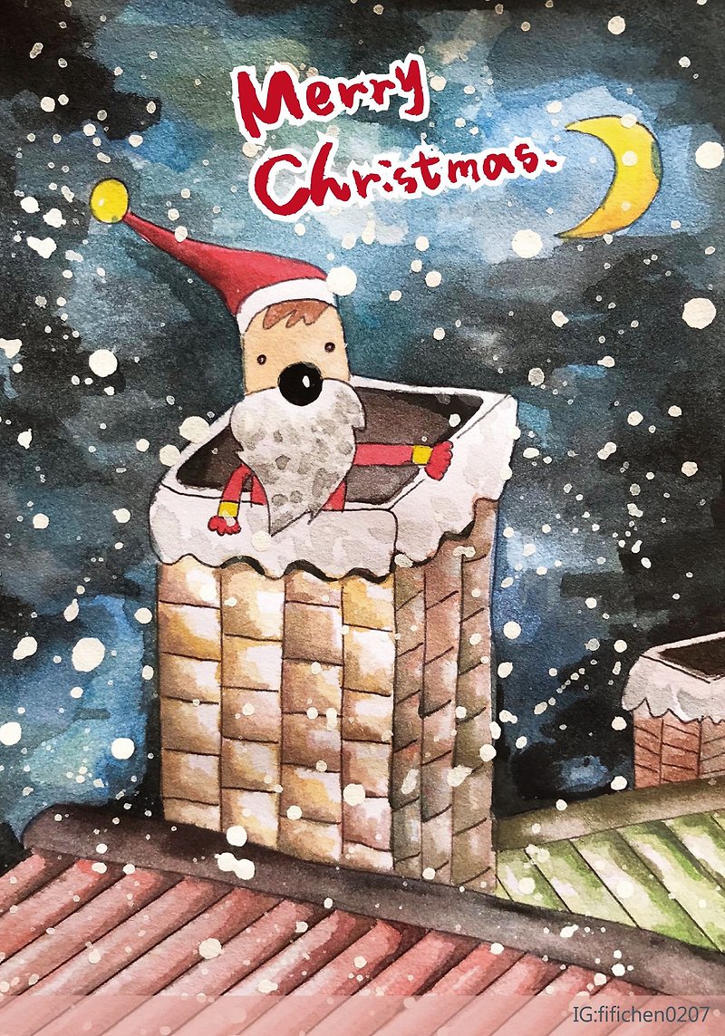 Santa Claus climbing the chimney / postcard - Cards & Postcards - Paper 