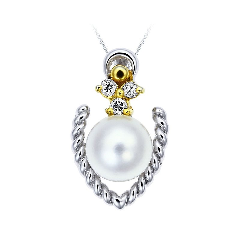 Weave in 18K white gold. Pearl pendant - สร้อยคอ - โลหะ สีเงิน