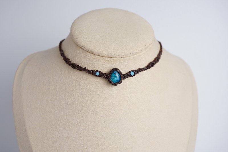 Phoenix paraffin thread braided neck cord collar - Chokers - Gemstone Blue