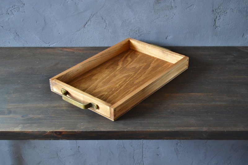 Simple cafe tray made from Japanese cypress with antique gold handles 0310mito - Storage - Wood Brown